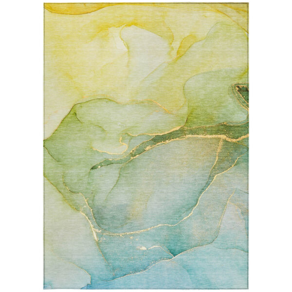 9' X 12' Green Abstract Washable Non Skid Indoor Outdoor Area Rug