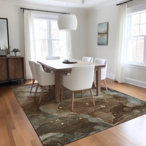 8' X 10' Brown Abstract Washable Non Skid Indoor Outdoor Area Rug