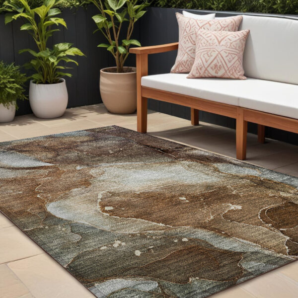 8' X 10' Brown Abstract Washable Non Skid Indoor Outdoor Area Rug