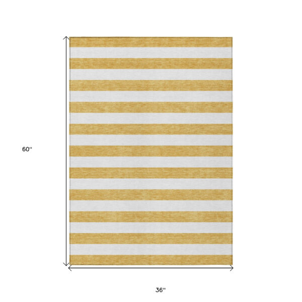 3' X 5' Gold Striped Washable Non Skid Indoor Outdoor Area Rug