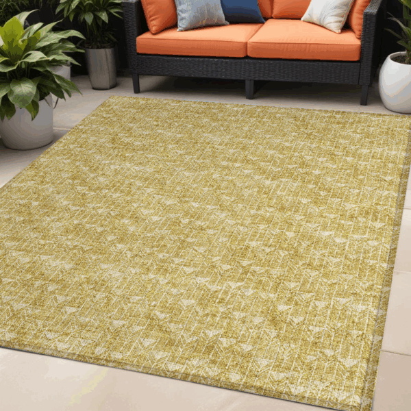 5' X 8' Gold Geometric Washable Non Skid Indoor Outdoor Area Rug
