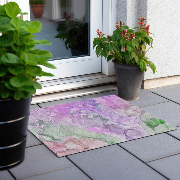 2' X 3' Purple Abstract Washable Non Skid Indoor Outdoor Area Rug