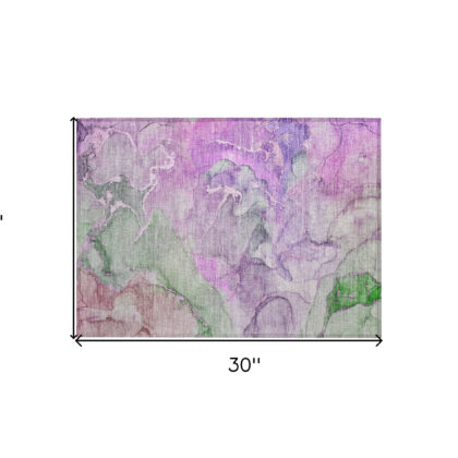2' X 3' Purple Abstract Washable Non Skid Indoor Outdoor Area Rug