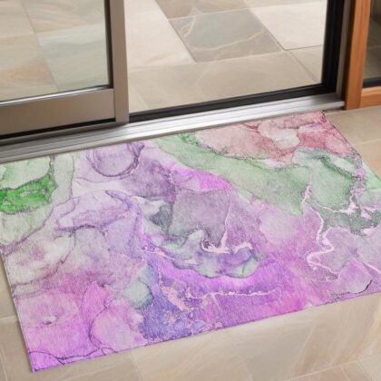 2' X 3' Purple Abstract Washable Non Skid Indoor Outdoor Area Rug