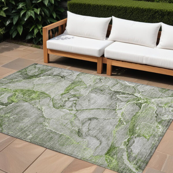 10' X 14' Green Abstract Washable Non Skid Indoor Outdoor Area Rug