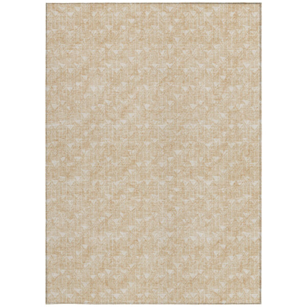 5' X 8' Tan Geometric Washable Non Skid Indoor Outdoor Area Rug