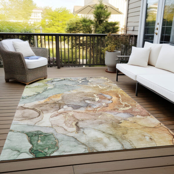10' X 14' Gray and Gold Abstract Washable Non Skid Indoor Outdoor Area Rug