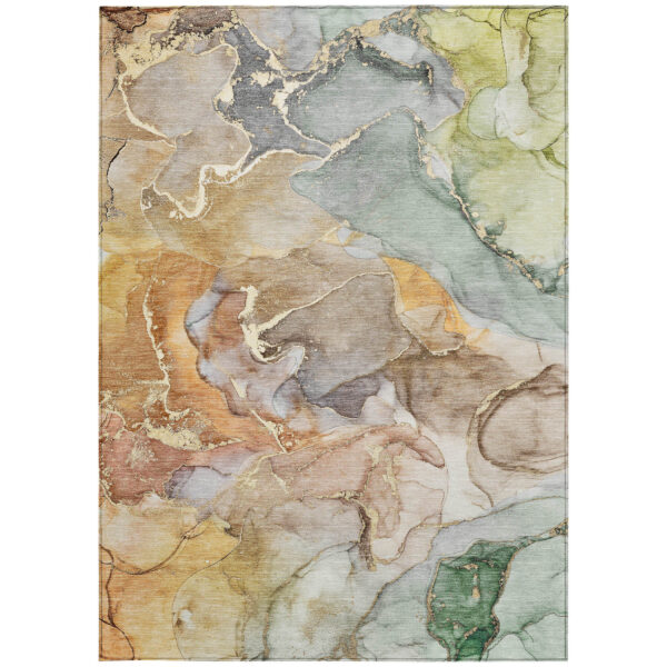 10' X 14' Gray and Gold Abstract Washable Non Skid Indoor Outdoor Area Rug