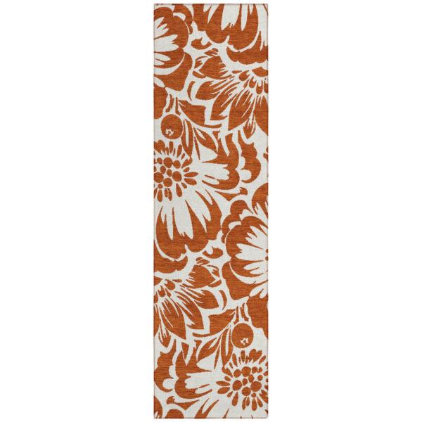 2' X 8' Rust and Ivory Floral Washable Non Skid Indoor Outdoor Runner Rug