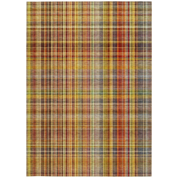 5' X 8' Orange Plaid Washable Non Skid Indoor Outdoor Area Rug