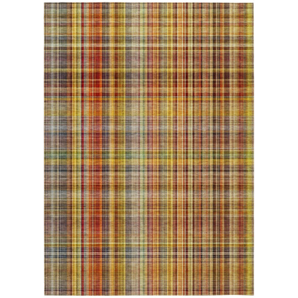 5' X 8' Orange Plaid Washable Non Skid Indoor Outdoor Area Rug