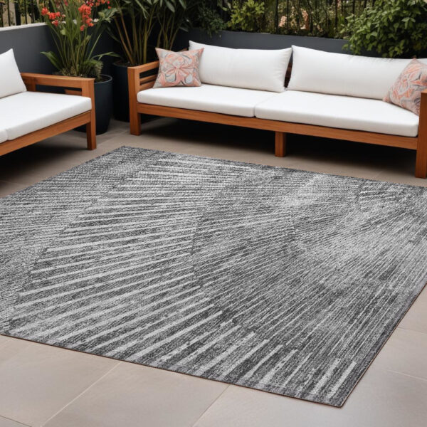 9' X 12' Gray and Ivory Abstract Washable Non Skid Indoor Outdoor Area Rug