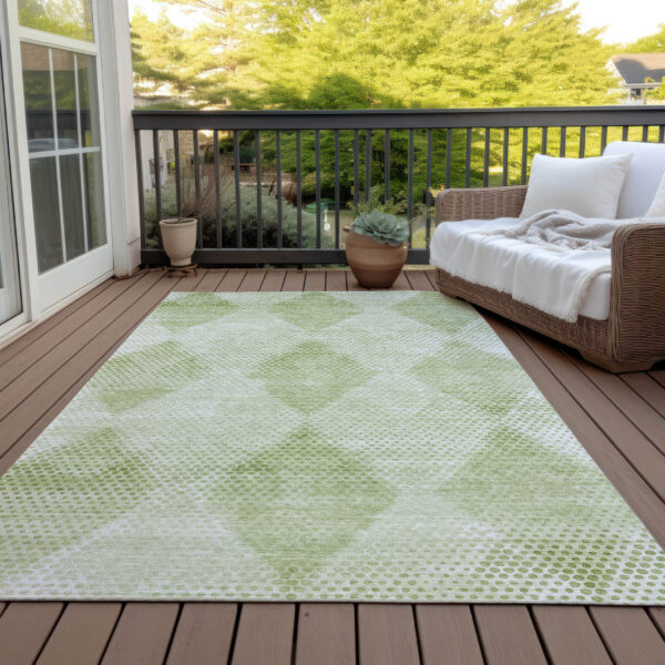 8' X 10' Mint Green Geometric Washable Non Skid Indoor Outdoor Area Rug