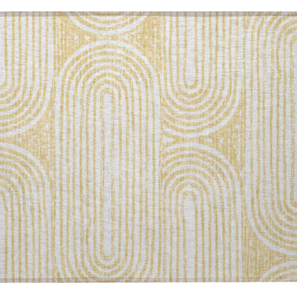 2' X 3' Gold and White Abstract Washable Non Skid Indoor Outdoor Area Rug