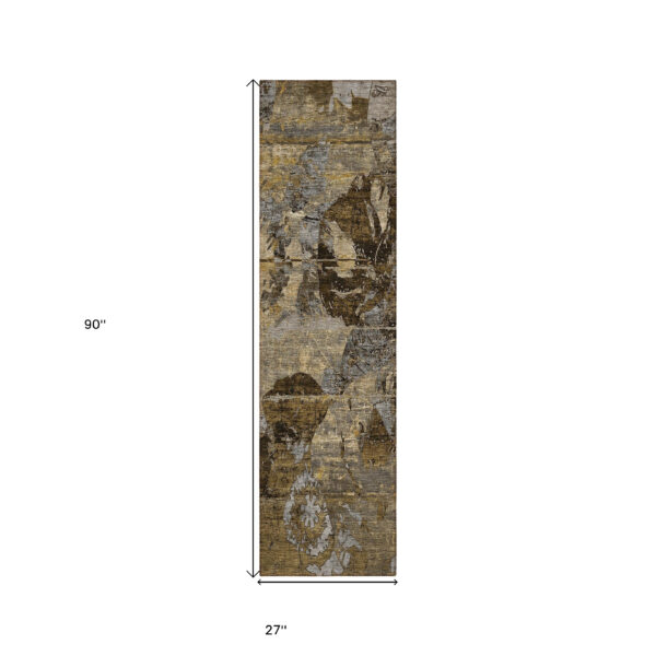 2' X 8' Brown Terracotta and Gray Abstract Washable Indoor Outdoor Runner Rug