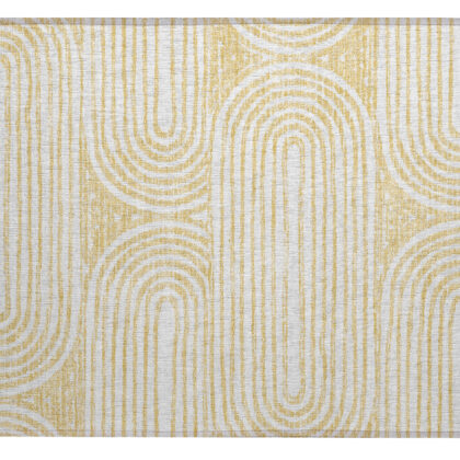 2' X 3' Gold and White Abstract Washable Non Skid Indoor Outdoor Area Rug