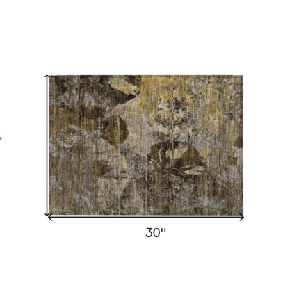 2' X 3' Brown Terracotta and Gray Floral Washable Non Skid Indoor Outdoor Area Rug