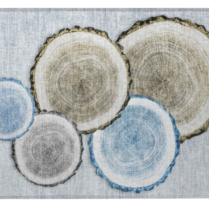2' X 3' Blue Gold and Gray Faux Bois Washable Non Skid Indoor Outdoor Area Rug