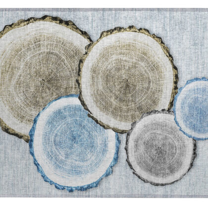 2' X 3' Blue Gold and Gray Faux Bois Washable Non Skid Indoor Outdoor Area Rug