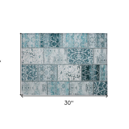 2' X 3' Teal Patchwork Washable Non Skid Indoor Outdoor Area Rug
