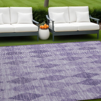 10' X 14' Purple Geometric Washable Non Skid Indoor Outdoor Area Rug