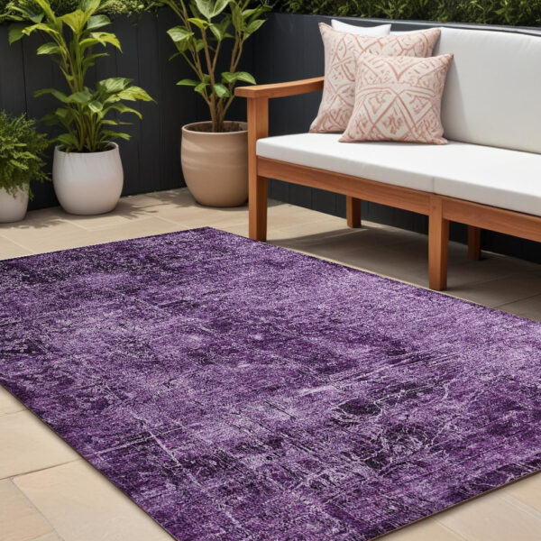 8' X 10' Purple Abstract Washable Non Skid Indoor Outdoor Area Rug