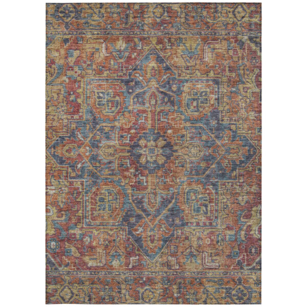 10' X 14' Red Orange and Blue Oriental Washable Non Skid Indoor Outdoor Area Rug
