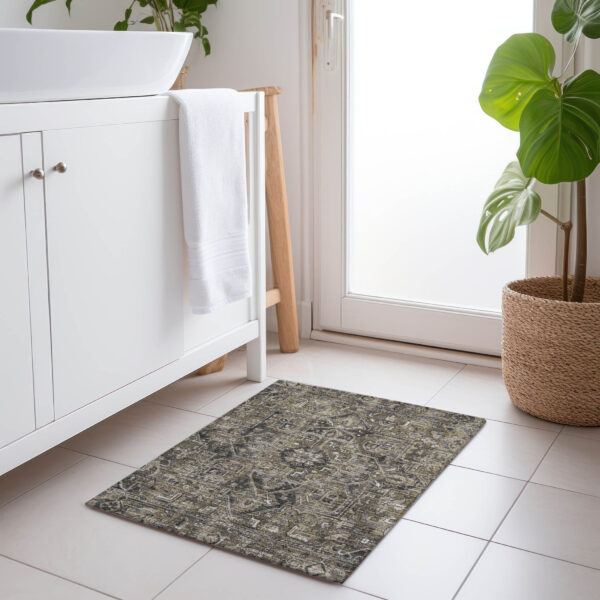 2' X 3' Taupe and Dark Taupe Oriental Washable Non Skid Indoor Outdoor Area Rug