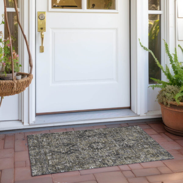 2' X 3' Taupe and Dark Taupe Oriental Washable Non Skid Indoor Outdoor Area Rug