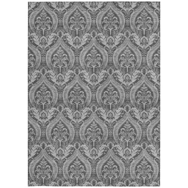 8' X 10' Gray Damask Washable Non Skid Indoor Outdoor Area Rug