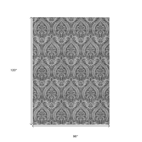 8' X 10' Gray Damask Washable Non Skid Indoor Outdoor Area Rug