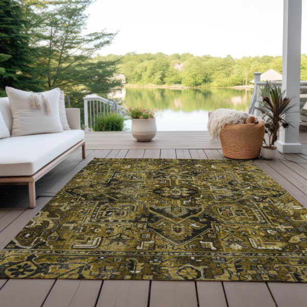 5' X 8' Coffee and Gray Oriental Washable Non Skid Indoor Outdoor Area Rug