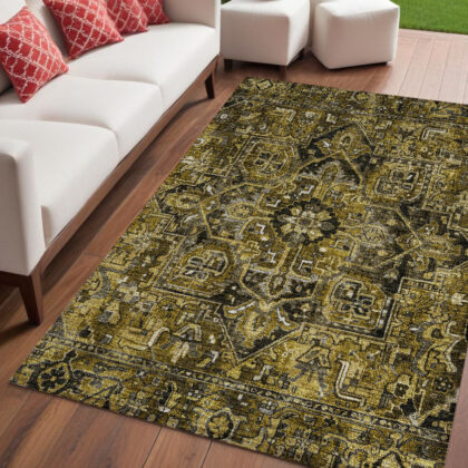 5' X 8' Coffee and Gray Oriental Washable Non Skid Indoor Outdoor Area Rug