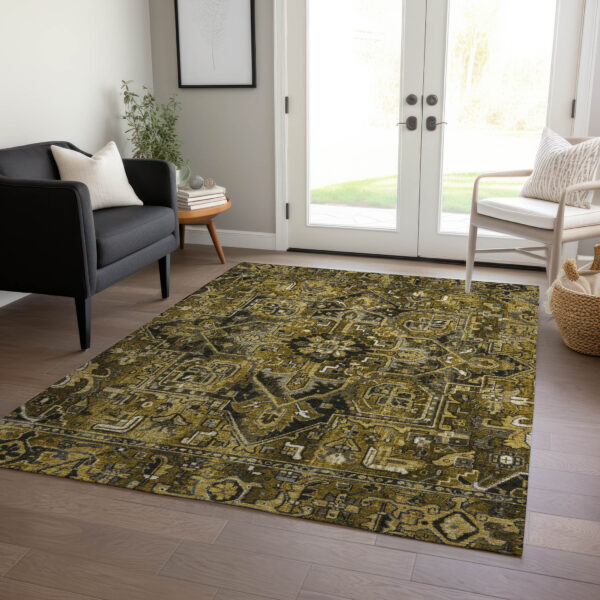 5' X 8' Coffee and Gray Oriental Washable Non Skid Indoor Outdoor Area Rug