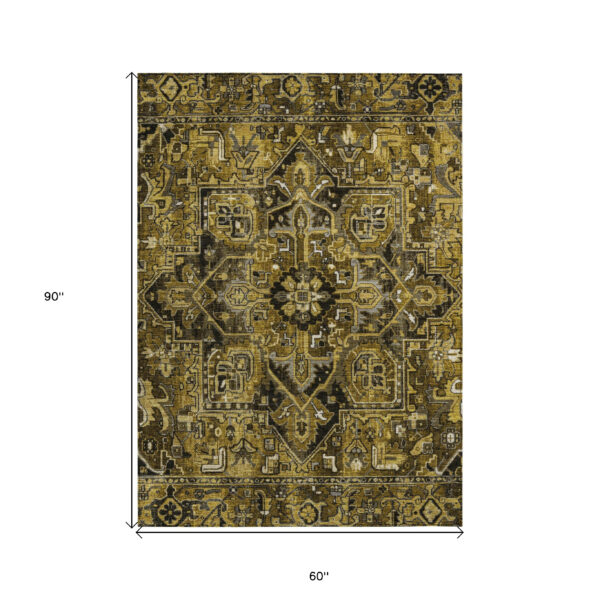 5' X 8' Coffee and Gray Oriental Washable Non Skid Indoor Outdoor Area Rug