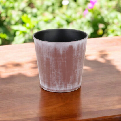 5" Brown and Off White Textural Tone On Tone Recycled Plastic Indoor Outdoor Round Pot Planter