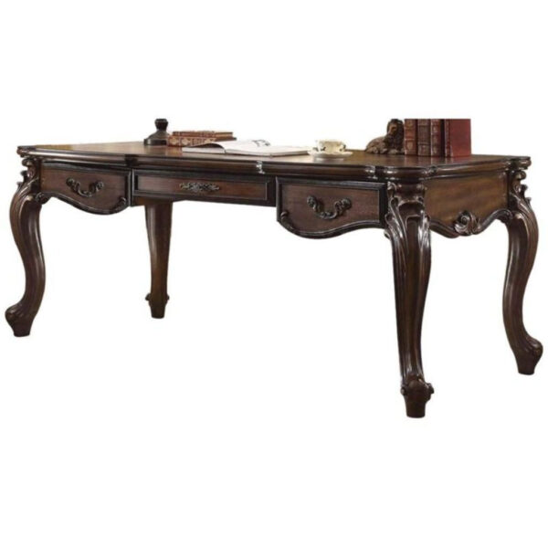 72" Dark Brown Wood Unique Executive Desk With Three Drawers