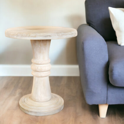 28" White Distressed Solid Wood Round End Table