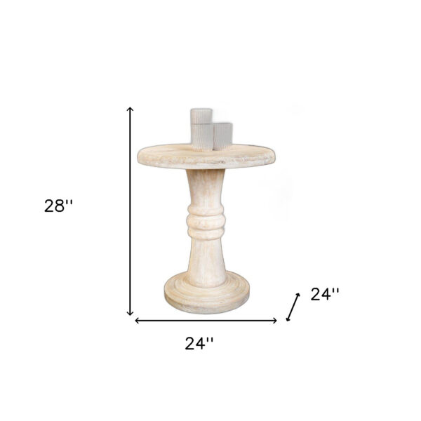 28" White Distressed Solid Wood Round End Table