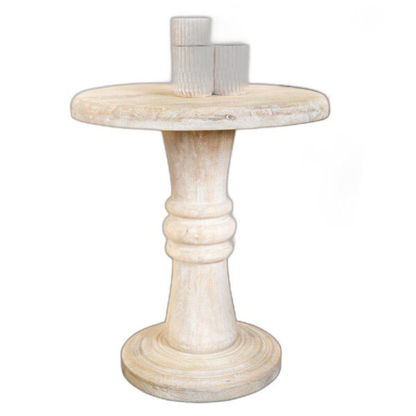 28" White Distressed Solid Wood Round End Table