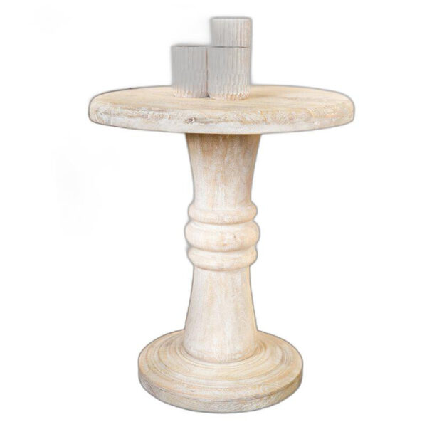 28" White Distressed Solid Wood Round End Table