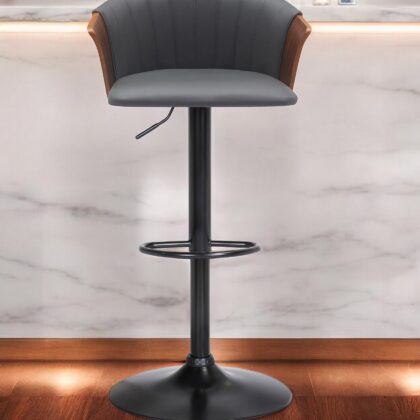 Gray and Black Faux Leather with Metal Swivel Adjustable Height Bar Chair