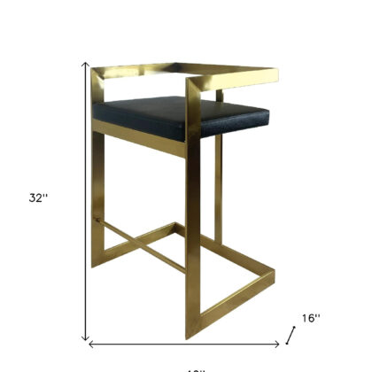 26" Black and Gold Faux Leather and Stainless Steel Low Back Counter Height Bar Chair