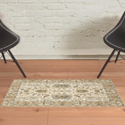 2' X 3' Gray And Ivory Oriental Power Loom Area Rug With Fringe