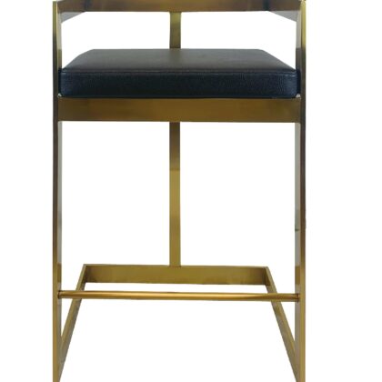 26" Black and Gold Faux Leather and Stainless Steel Low Back Counter Height Bar Chair