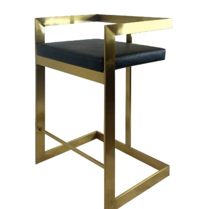 26" Black and Gold Faux Leather and Stainless Steel Low Back Counter Height Bar Chair
