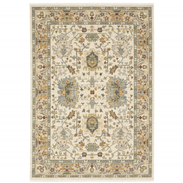 2' X 3' Gray And Ivory Oriental Power Loom Area Rug With Fringe