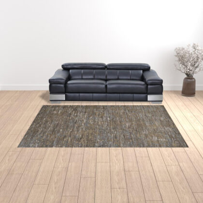 9' X 12' Brown And Gray Wool Abstract Hand Knotted Area Rug