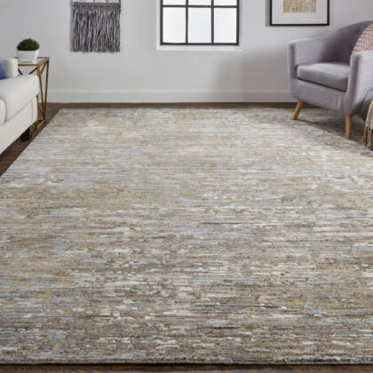 9' X 12' Brown And Gray Wool Abstract Hand Knotted Area Rug