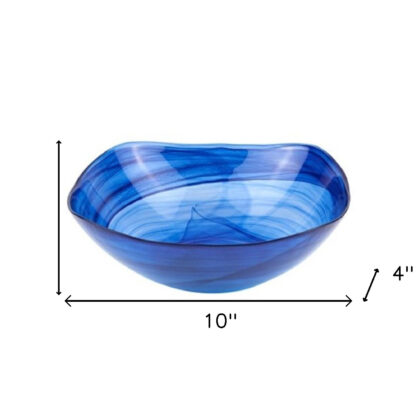10 Contemporay Soft Square Blue Swirl Glass Bowl